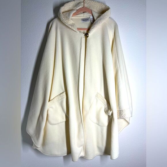 Le Moda White/Cream Button Hooded Wrap Shawl Body Cover Jacket One Size - Picture 1 of 13